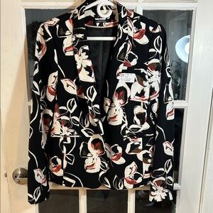 H42.   RW&CO. Black Blazer with Cream & Rust Floral Print